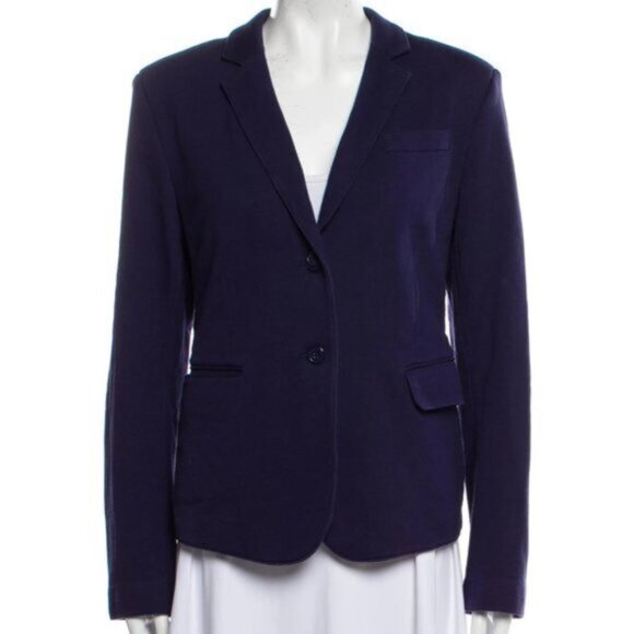 NWT Norma Kamali Navy Blue Jacket Blazer Stretch Knit size XL Office Career - Picture 1 of 12
